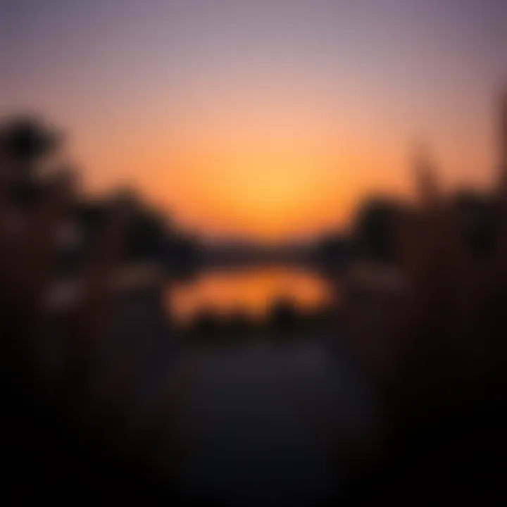 Sunset view over the pond at Al Nahda Pond Park creating a tranquil atmosphere
