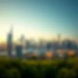 A panoramic view showcasing the iconic skyline of Dubai with unique building names.
