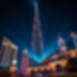 Burj Khalifa illuminated by a vibrant laser display