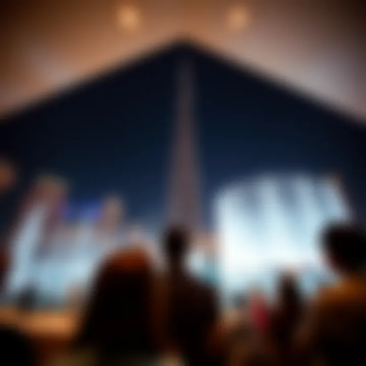 Spectators gathered at the Fountain area enjoying the Burj Khalifa light show.