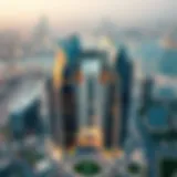 A stunning aerial view of برج مي showcasing its modern design against the Dubai skyline.