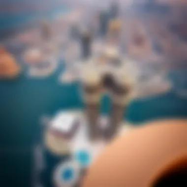 Bird's Eye View of Iconic Structures Aerial shot showcasing the city gate towers in relation to the cityscape.