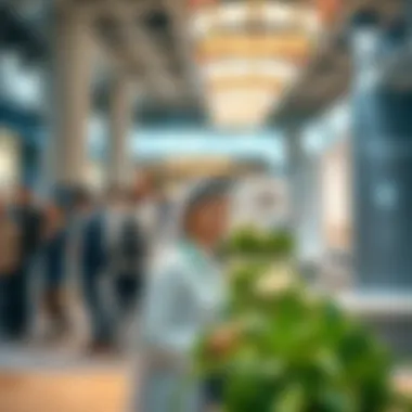 Engagement in Dubai's Real Estate Market A bustling real estate exhibition with prospective buyers exploring properties