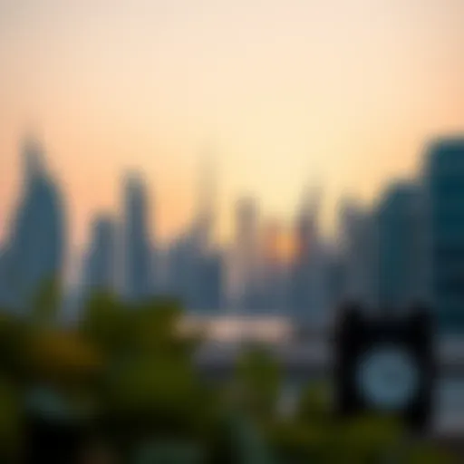 The skyline of Dubai showcasing modern architecture during sunset