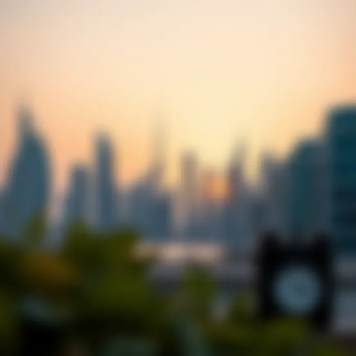 Dubai Skyline at Sunset The skyline of Dubai showcasing modern architecture during sunset