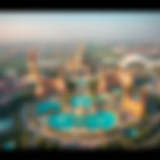 Aerial view of Dubai Parks and Resorts showcasing its vast landscape