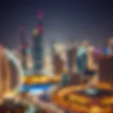 Stunning skyline of Dubai illuminated at night