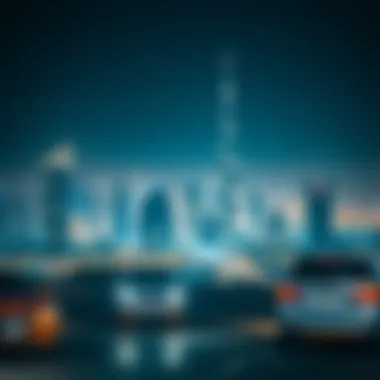 Dubai Skyline Illuminated: A Safe Haven Panoramic view of Dubai skyline at night showcasing urban safety lights