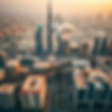 Dubai's Urban Growth: Landmarks and Transportation Aerial view of Dubai showcasing real estate and transportation links