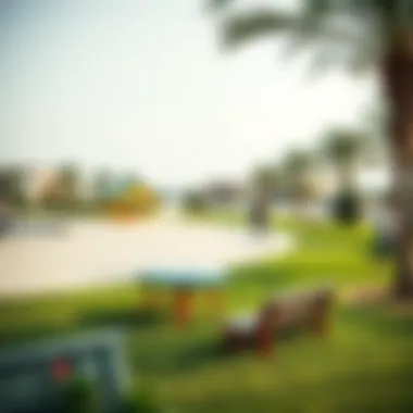 Community park in Al Barsha with families enjoying outdoor activities