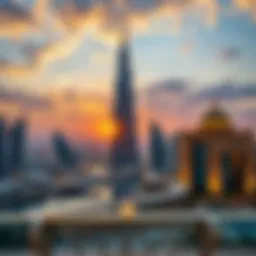 Stunning view of Burj Latifa at sunset
