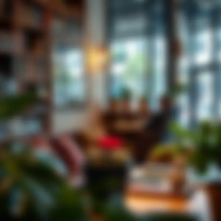 A cozy corner in a vibrant coffee shop filled with books