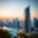 Breathtaking view of Concord Tower against the Dubai skyline