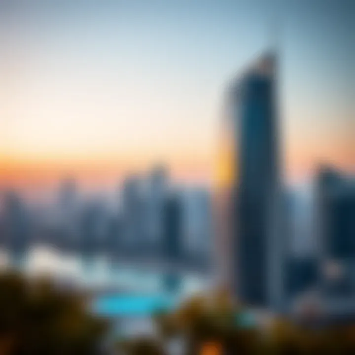 Breathtaking view of Concord Tower against the Dubai skyline