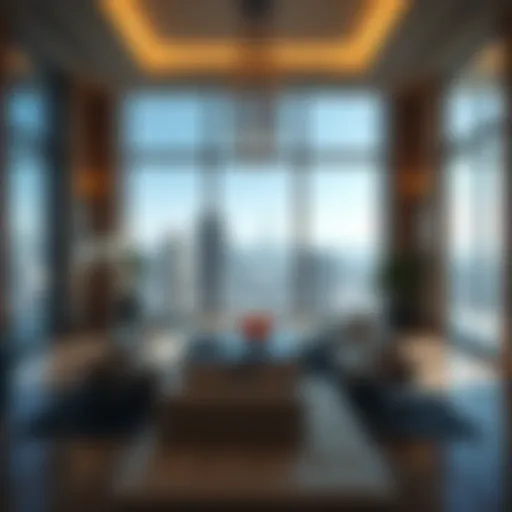 Luxurious interior of a Dubai high-rise apartment showcasing expansive views