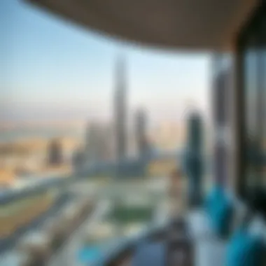 Panoramic Skyline View from a Balcony A panoramic view of Dubai's skyline from a high-rise balcony
