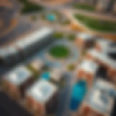 Aerial view of Jabel Ali Village showcasing modern architecture and lush green spaces