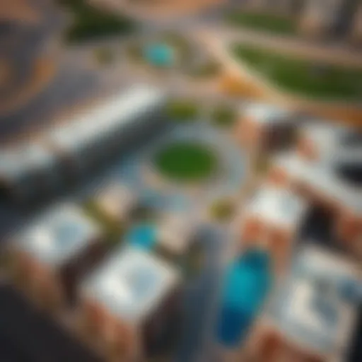 Aerial view of Jabel Ali Village showcasing modern architecture and lush green spaces
