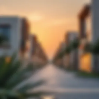 Modern residential buildings highlighting architectural design in Jabel Ali Village