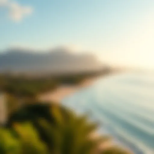 Panoramic view of Mamzar Beach showcasing its lush surroundings and azure waters