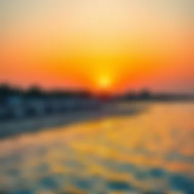 A vibrant sunset over the Mamzar Beach, highlighting its tranquil atmosphere