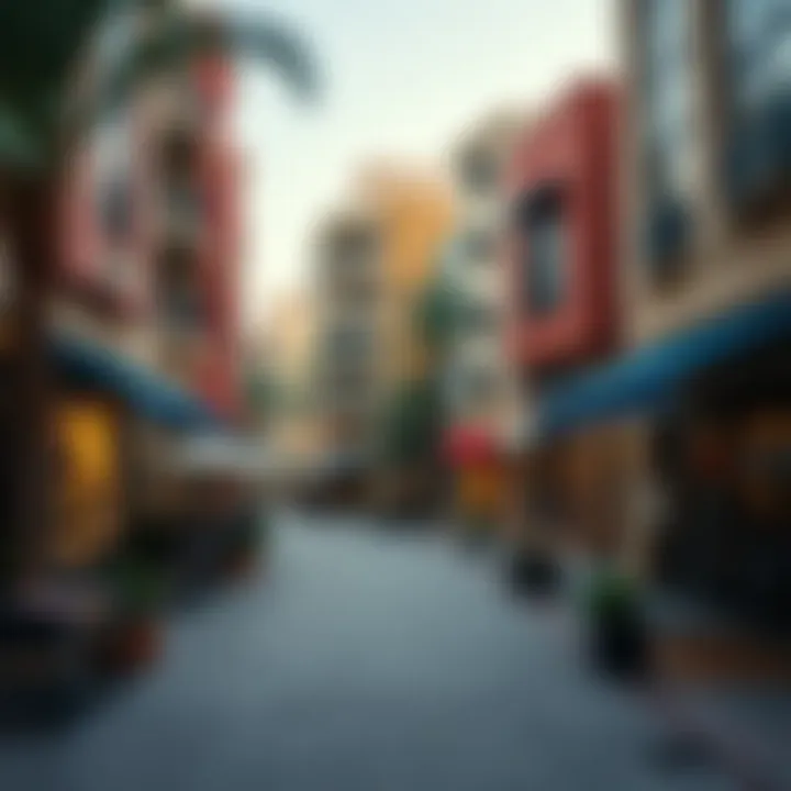Vibrant neighborhood bustling with cafes and boutiques