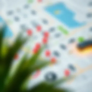 Map highlighting key locations of free parking zones throughout Dubai.