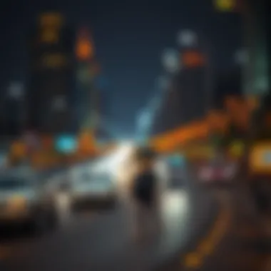 Vibrant night scene along Sheikh Zayed Road filled with lights