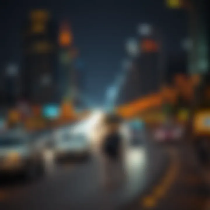 Vibrant night scene along Sheikh Zayed Road filled with lights