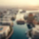 Aerial view showcasing the Al Bateen area's unique architecture and waterways