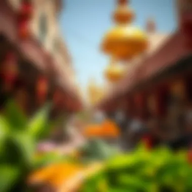 Vibrant cultural market filled with local crafts and spices