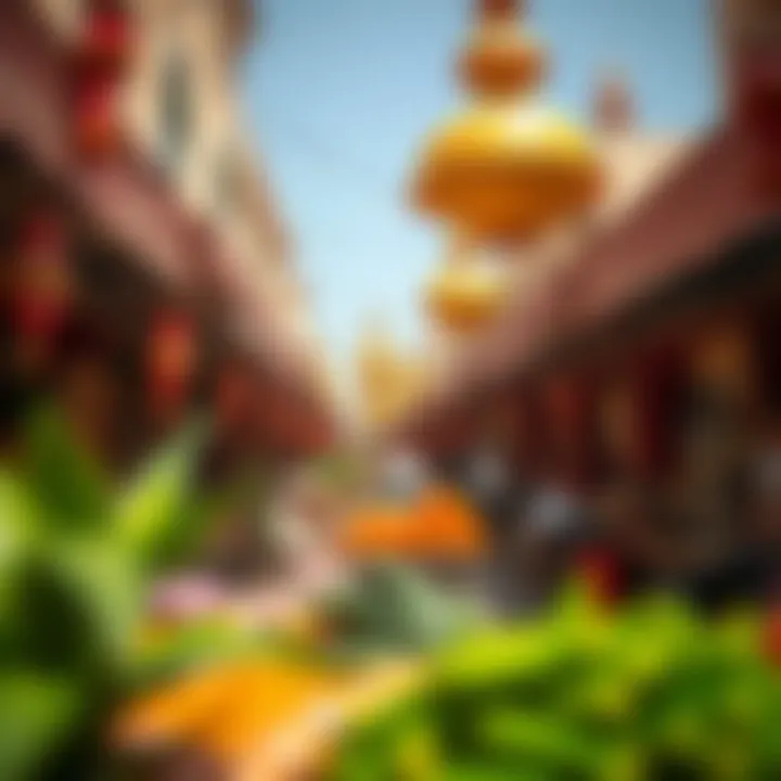Vibrant cultural market filled with local crafts and spices