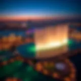 Aerial view of the Dubai Fountain Show illuminated at night