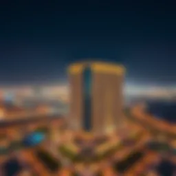 Aerial view of the Nasser Rashid Lootah Building highlighting its unique architectural design.