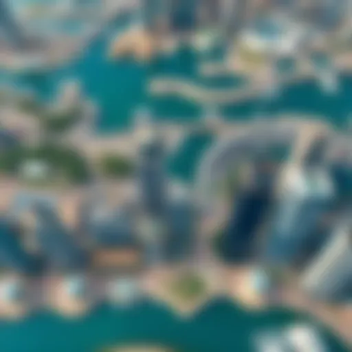 Aerial view of Business Bay showcasing modern skyscrapers and waterways