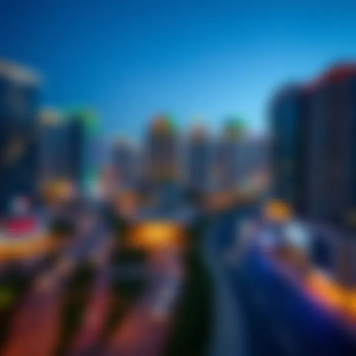 Vibrant Nightlife in Business Bay Night view of Business Bay with illuminated buildings and vibrant city life