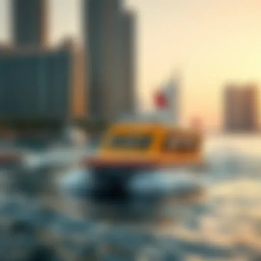 A scenic view of RTA Marina Water Taxi navigating the Dubai coastline.
