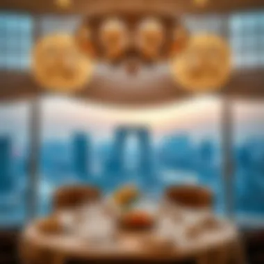Elegant dining setup with city skyline view during New Year