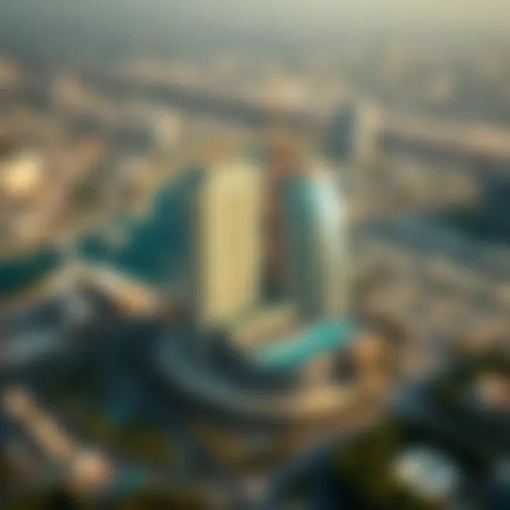 Aerial view of Dubai showcasing the hotel's prime location
