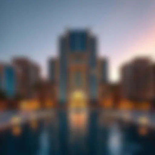 A stunning view of the Port Saeed Building showcasing its architectural elegance.