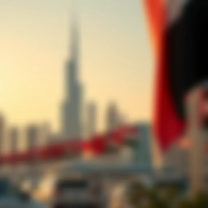 Dubai Skyline Celebrating National Identity Dubai skyline adorned with national flags