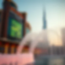 Spectacular view of the Dubai Mall Fountain with Burj Khalifa in the background