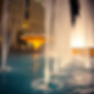 Intricate water choreography in the Dubai Mall Fountain Show Close-up of the fountain's intricate water choreography during a performance