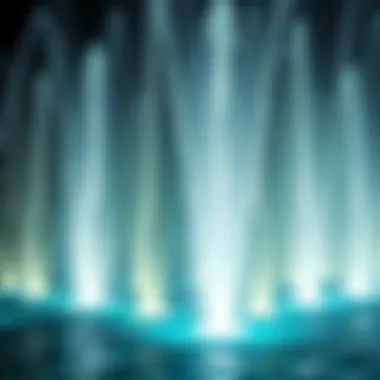 Close-up of the Dubai Fountain's water jets performing in sync with music